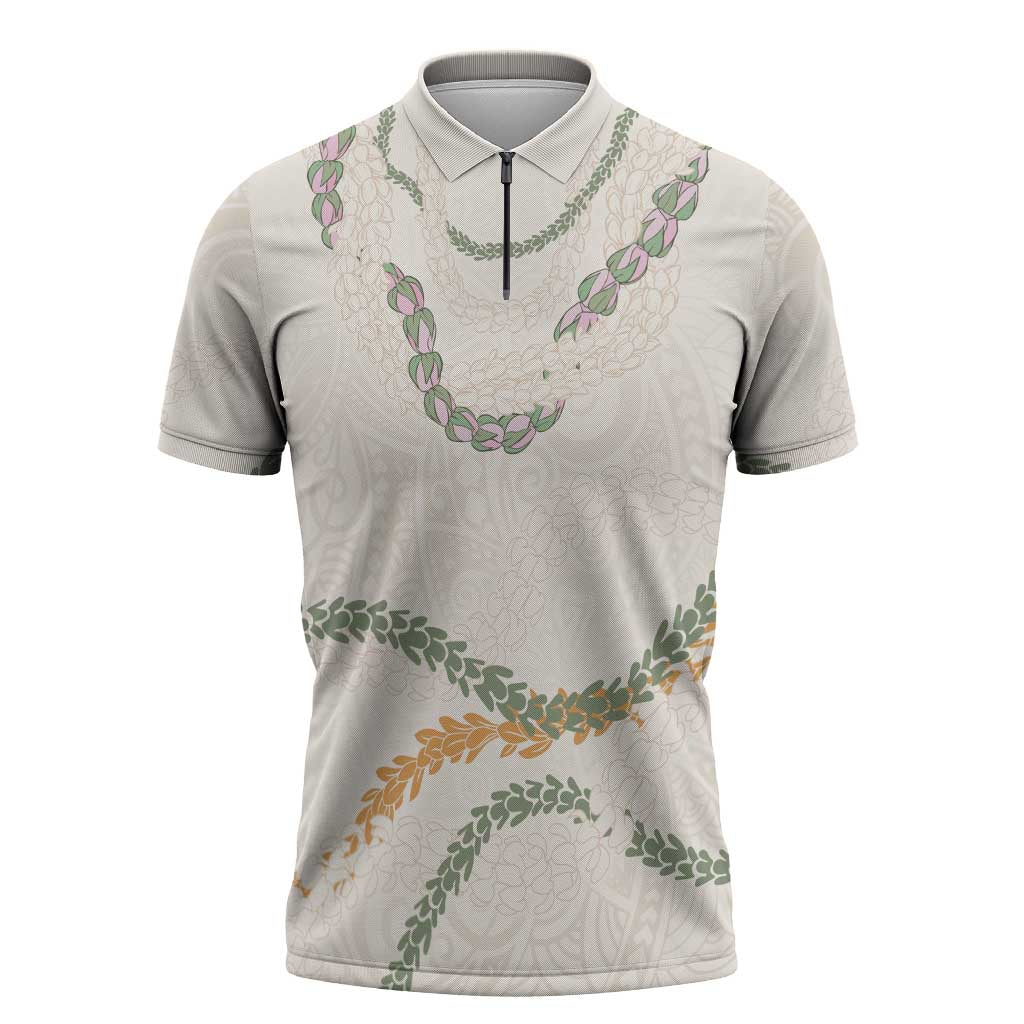 Aloha Lei Mikioi Zipper Polo Shirt Beige Polynesian Tribal Tatau Pattern - Polynesian Pride