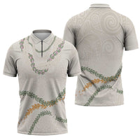 Aloha Lei Mikioi Zipper Polo Shirt Beige Polynesian Tribal Tatau Pattern - Polynesian Pride
