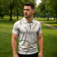 Aloha Lei Mikioi Zipper Polo Shirt Beige Polynesian Tribal Tatau Pattern - Polynesian Pride