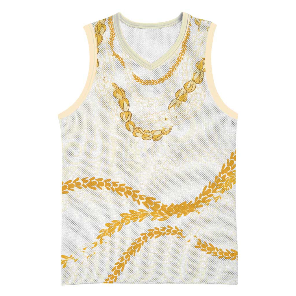 Aloha Lei Mikioi Basketball Jersey Gold Polynesian Tribal Tatau Pattern - Polynesian Pride