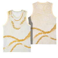 Aloha Lei Mikioi Basketball Jersey Gold Polynesian Tribal Tatau Pattern - Polynesian Pride