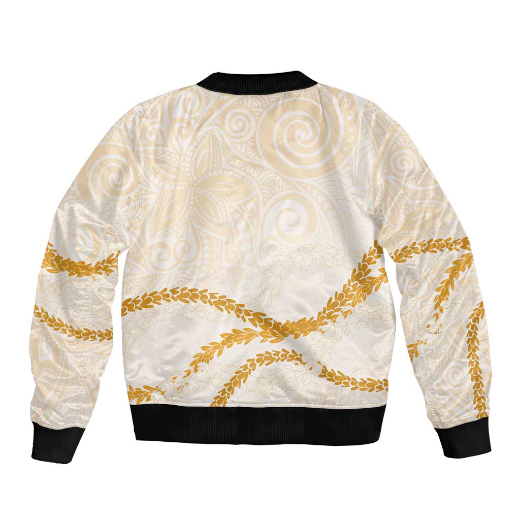 Aloha Lei Mikioi Bomber Jacket Gold Polynesian Tribal Tatau Pattern