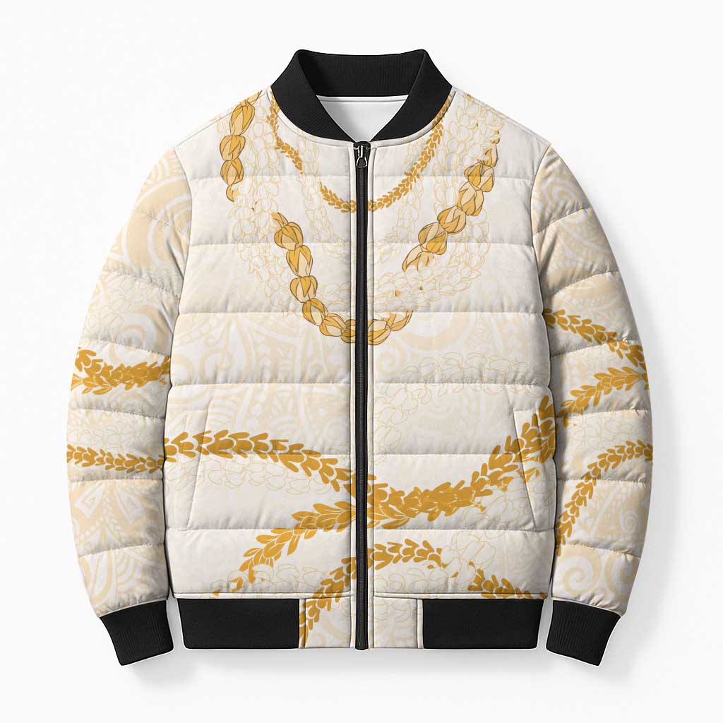 Aloha Lei Mikioi Bomber Puffer Jacket Gold Polynesian Tribal Tatau Pattern - Polynesian Pride
