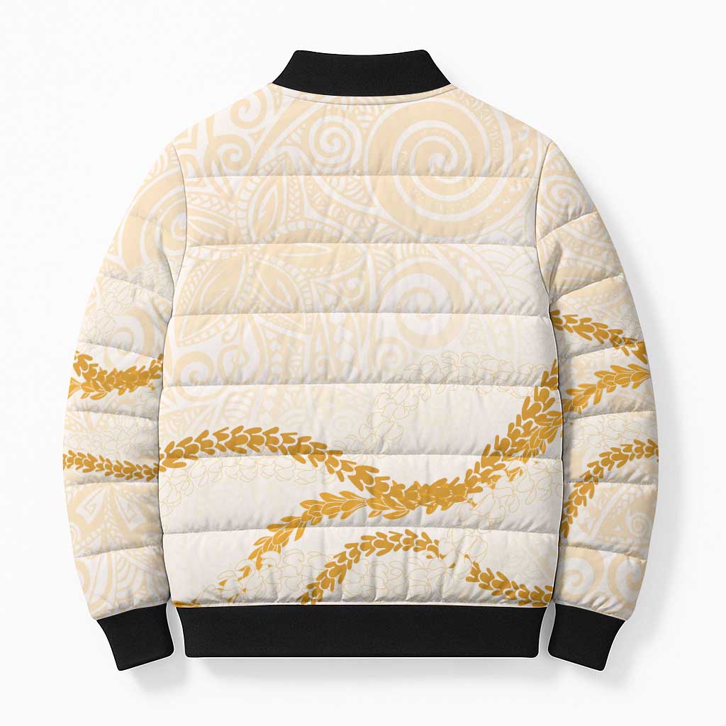 Aloha Lei Mikioi Bomber Puffer Jacket Gold Polynesian Tribal Tatau Pattern - Polynesian Pride