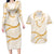 Aloha Lei Mikioi Couples Matching Long Sleeve Bodycon Dress and Hawaiian Shirt Gold Polynesian Tribal Tatau Pattern