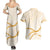 Aloha Lei Mikioi Couples Matching Summer Maxi Dress and Hawaiian Shirt Gold Polynesian Tribal Tatau Pattern