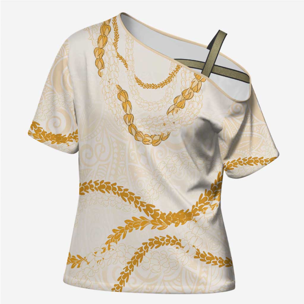 Aloha Lei Mikioi Cross Shoulder Shirt Gold Polynesian Tribal Tatau Pattern - Polynesian Pride