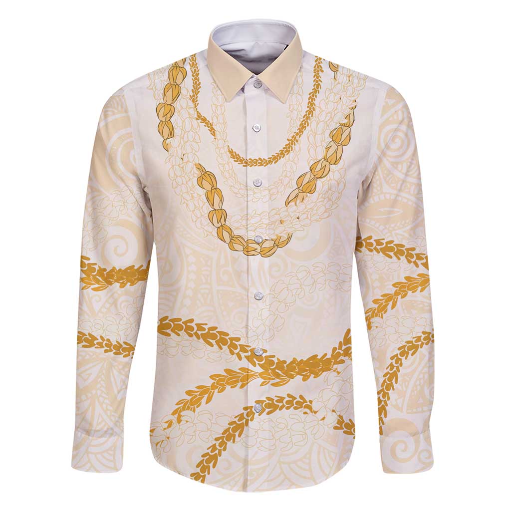 Aloha Lei Mikioi Family Matching Off Shoulder Short Dress and Hawaiian Shirt Gold Polynesian Tribal Tatau Pattern