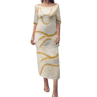 Aloha Lei Mikioi Family Matching Puletasi and Hawaiian Shirt Gold Polynesian Tribal Tatau Pattern