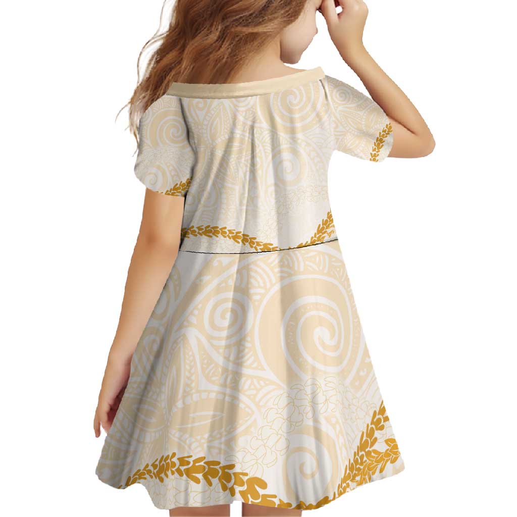 Aloha Lei Mikioi Family Matching Short Sleeve Bodycon Dress and Hawaiian Shirt Gold Polynesian Tribal Tatau Pattern