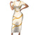 Aloha Lei Mikioi Family Matching Short Sleeve Bodycon Dress and Hawaiian Shirt Gold Polynesian Tribal Tatau Pattern