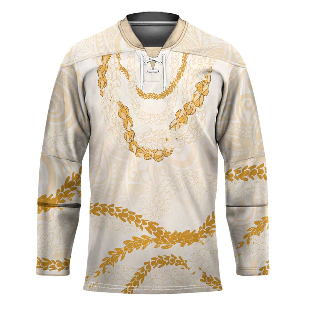 Aloha Lei Mikioi Hockey Jersey Gold Polynesian Tribal Tatau Pattern - Polynesian Pride