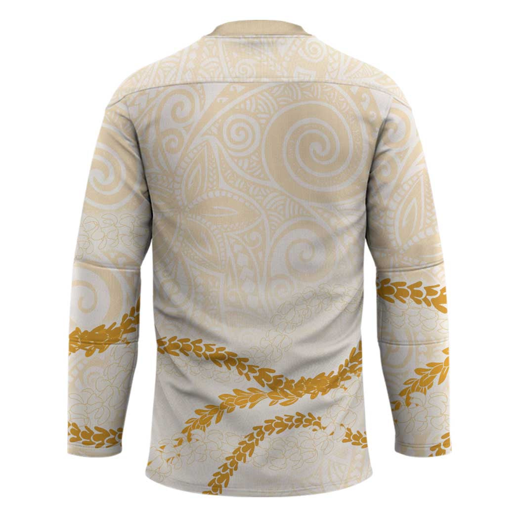 Aloha Lei Mikioi Hockey Jersey Gold Polynesian Tribal Tatau Pattern - Polynesian Pride