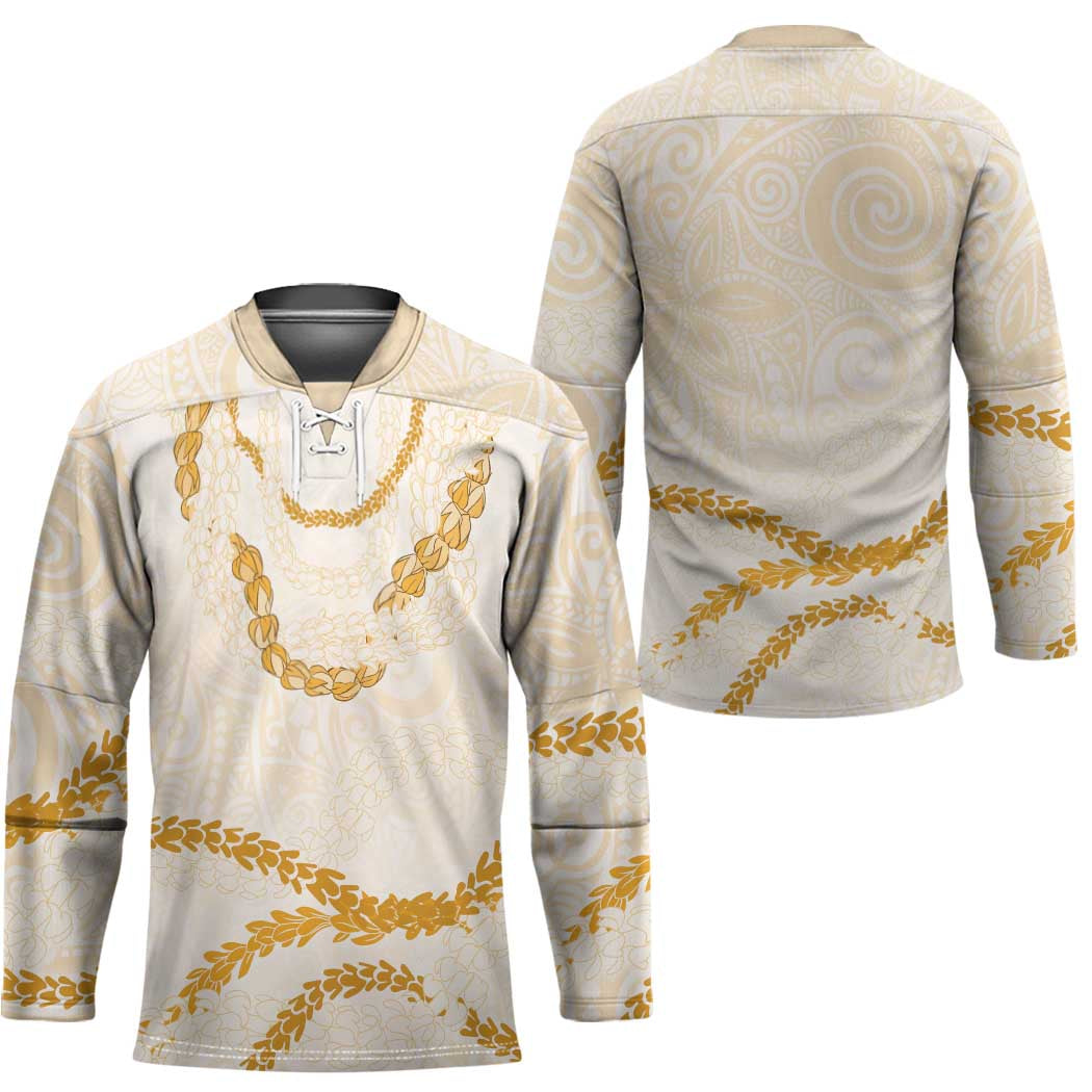 Aloha Lei Mikioi Hockey Jersey Gold Polynesian Tribal Tatau Pattern - Polynesian Pride