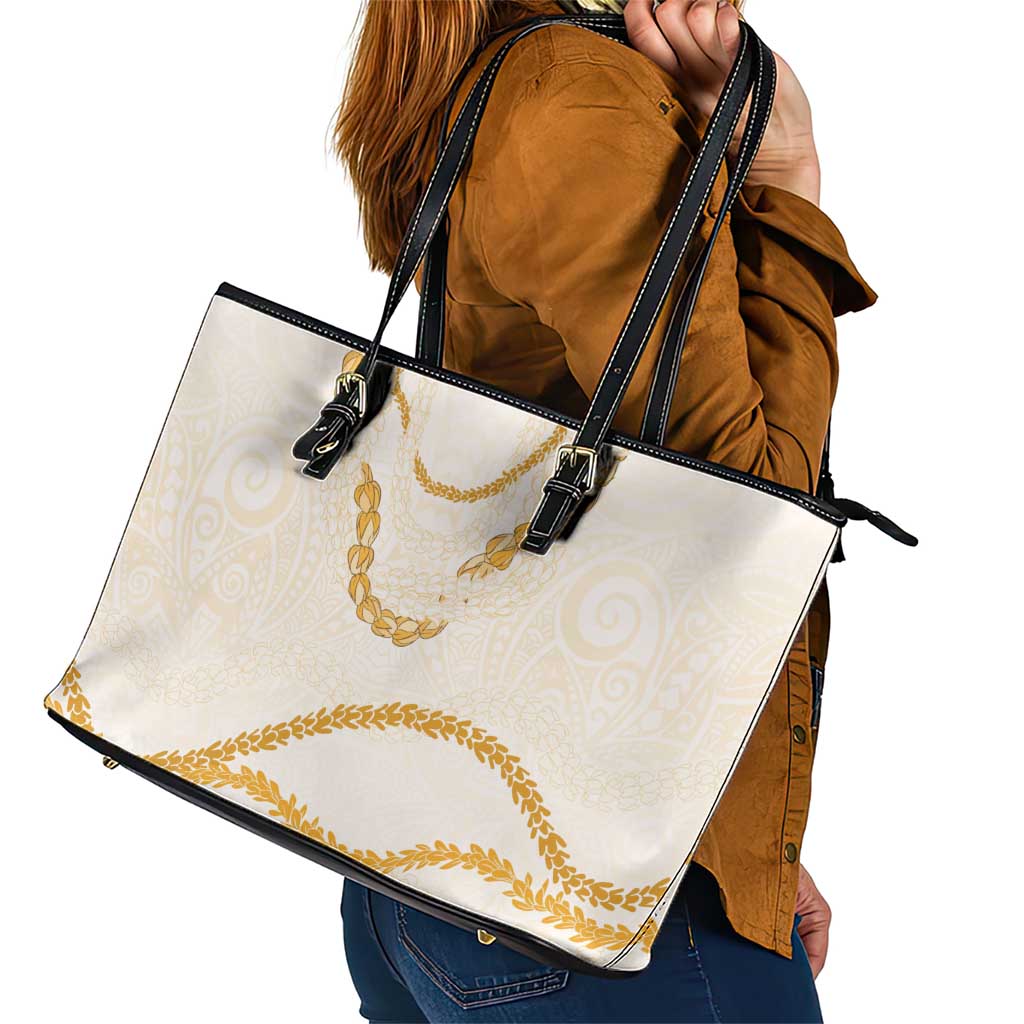 Aloha Lei Mikioi Leather Tote Bag Gold Polynesian Tribal Tatau Pattern