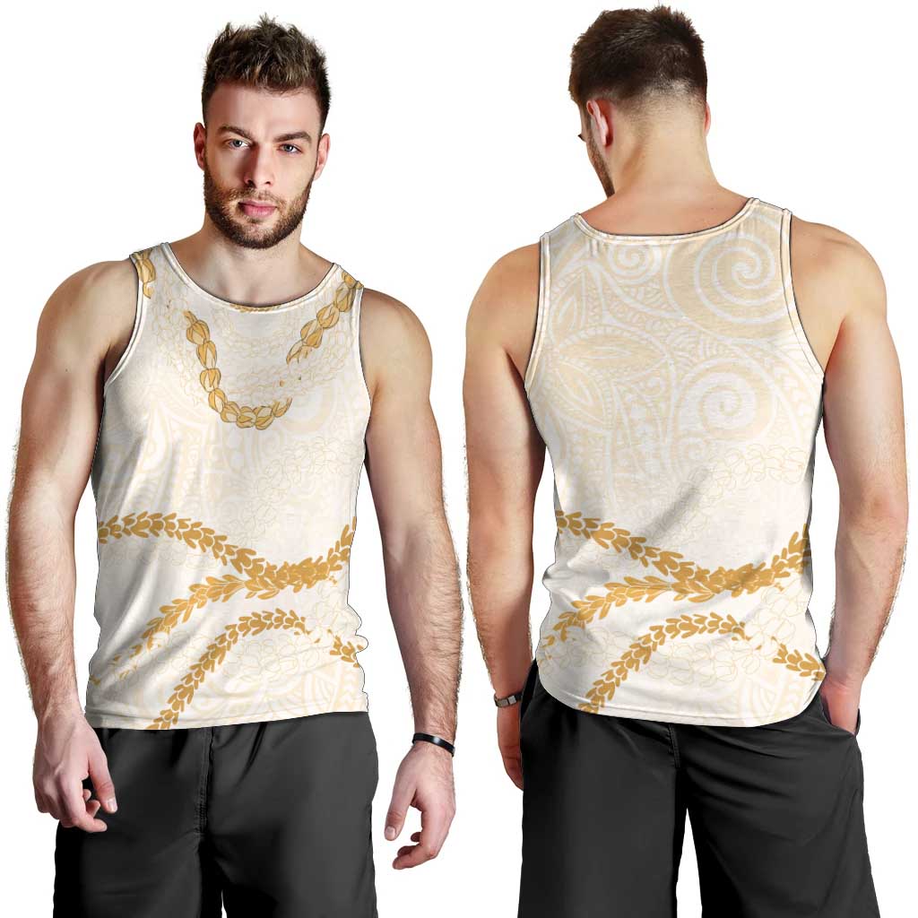 Aloha Lei Mikioi Men Tank Top Gold Polynesian Tribal Tatau Pattern