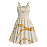 Aloha Lei Mikioi Midi Dress Gold Polynesian Tribal Tatau Pattern - Polynesian Pride