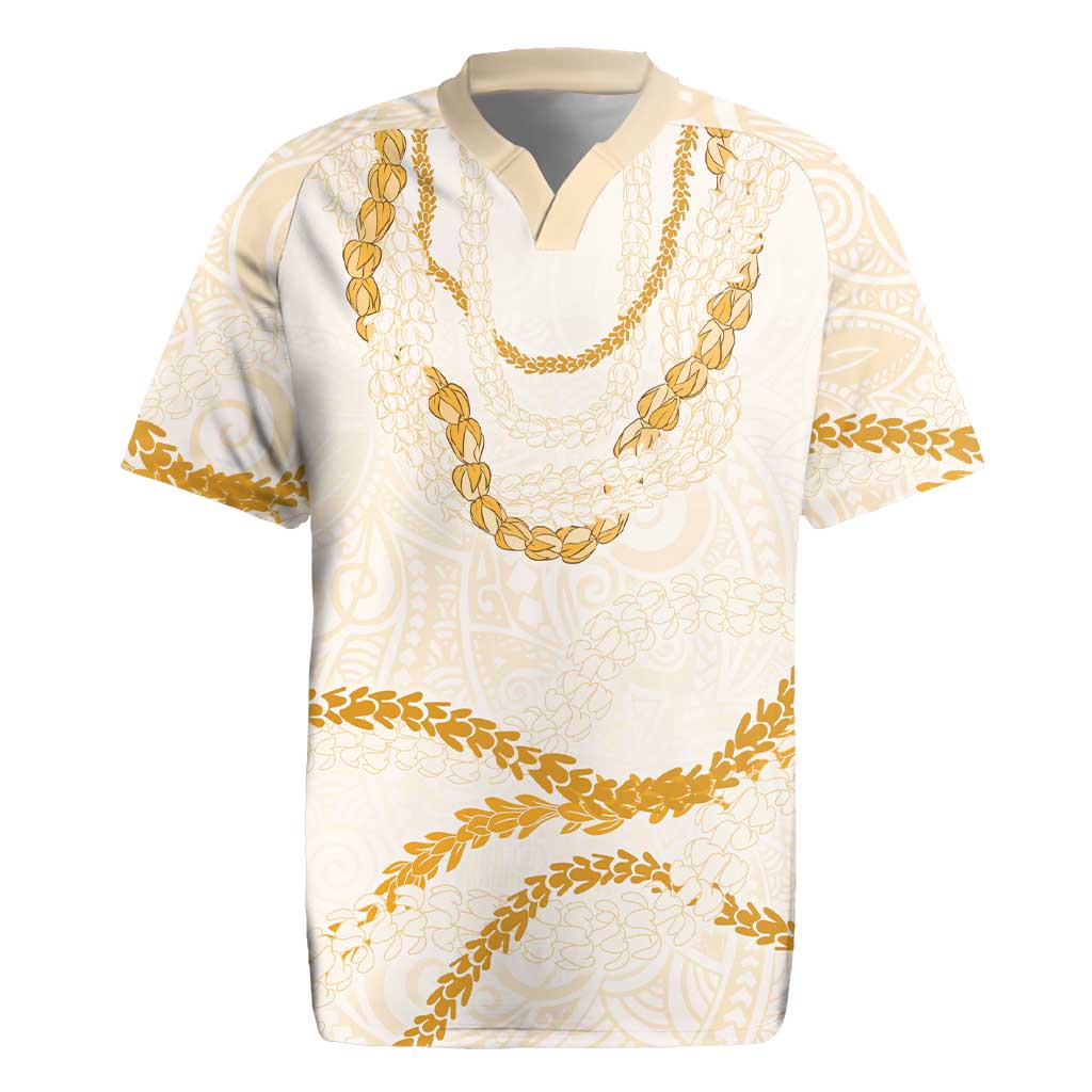 Aloha Lei Mikioi Rugby Jersey Gold Polynesian Tribal Tatau Pattern