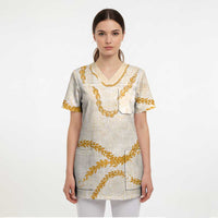 Aloha Lei Mikioi Scrub Top Gold Polynesian Tribal Tatau Pattern - Polynesian Pride