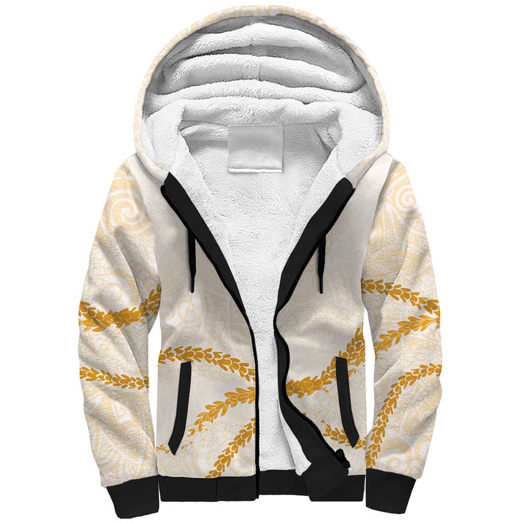 Aloha Lei Mikioi Sherpa Hoodie Gold Polynesian Tribal Tatau Pattern