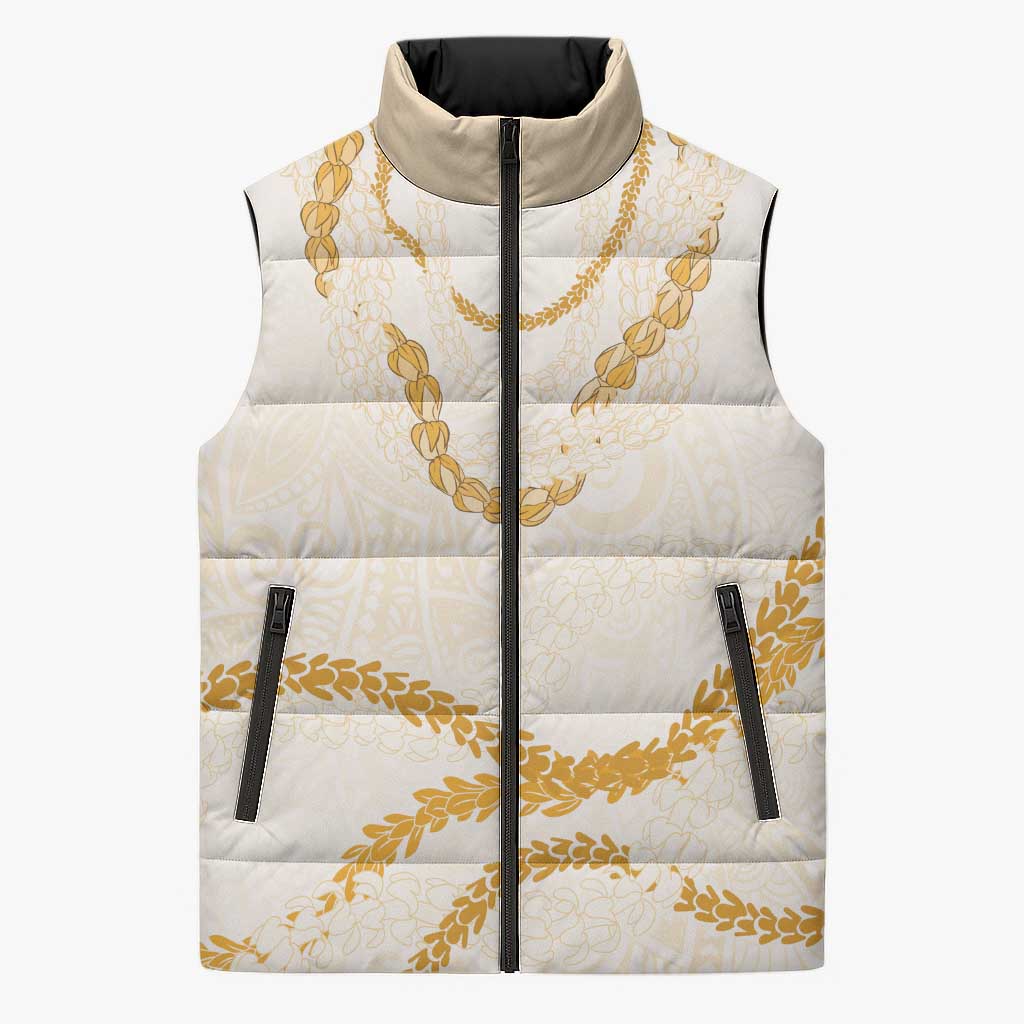 Aloha Lei Mikioi Sleeveless Puffer Jacket Gold Polynesian Tribal Tatau Pattern - Polynesian Pride