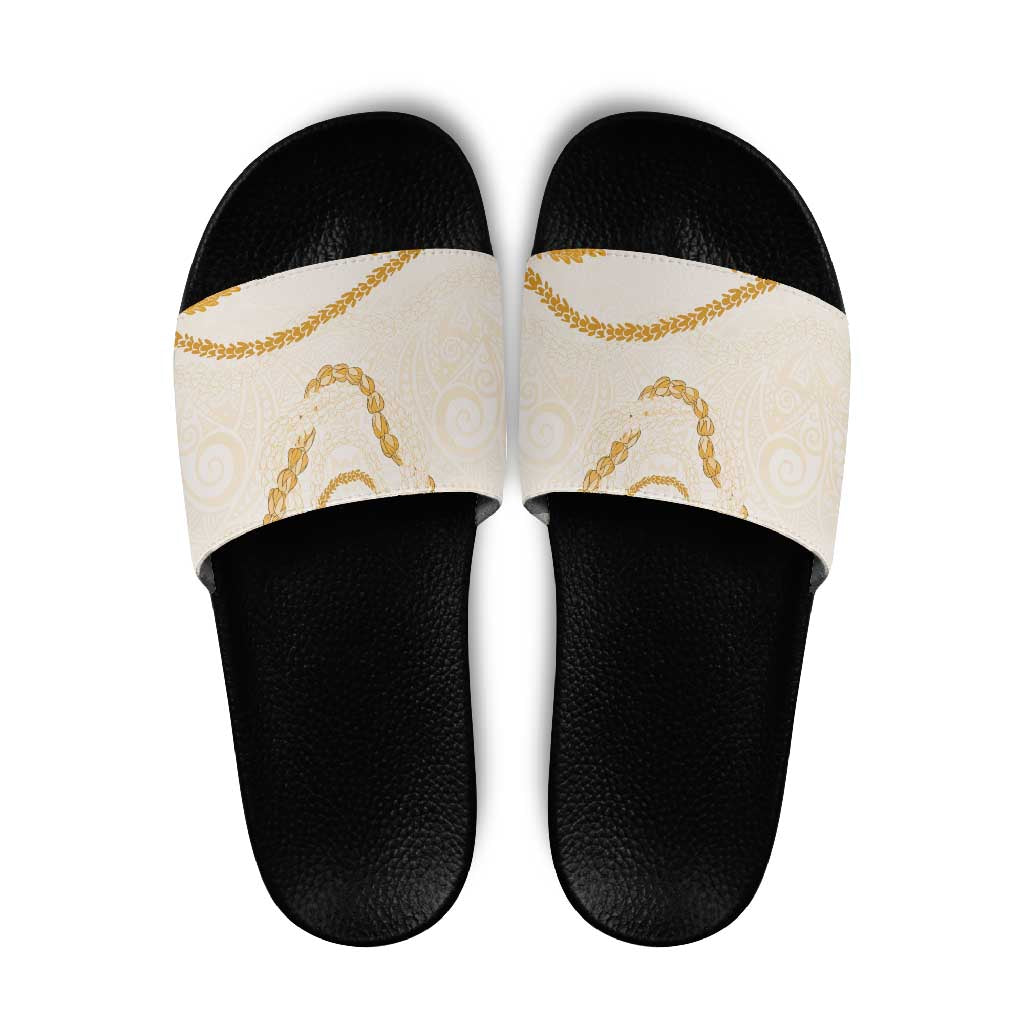 Aloha Lei Mikioi Slide Sandals Gold Polynesian Tribal Tatau Pattern - Polynesian Pride