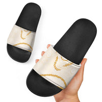 Aloha Lei Mikioi Slide Sandals Gold Polynesian Tribal Tatau Pattern - Polynesian Pride