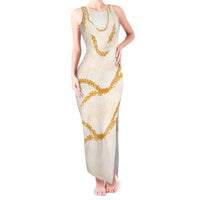 Aloha Lei Mikioi Tank Maxi Dress Gold Polynesian Tribal Tatau Pattern