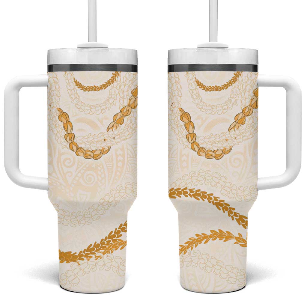 Aloha Lei Mikioi Tumbler With Handle Gold Polynesian Tribal Tatau Pattern