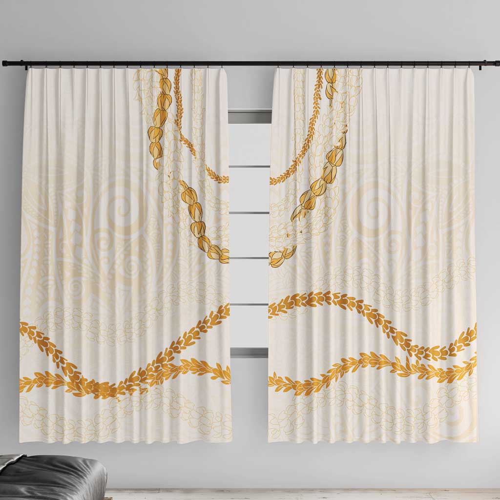 Aloha Lei Mikioi Window Curtain Gold Polynesian Tribal Tatau Pattern