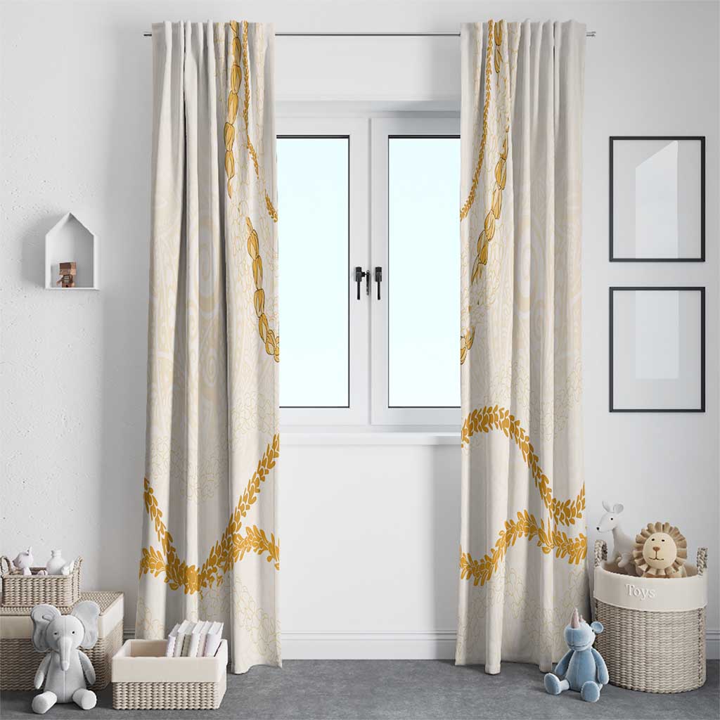 Aloha Lei Mikioi Window Curtain Gold Polynesian Tribal Tatau Pattern