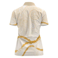 Aloha Lei Mikioi Women Polo Shirt Gold Polynesian Tribal Tatau Pattern