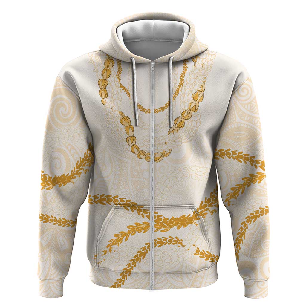 Aloha Lei Mikioi Zip Hoodie Gold Polynesian Tribal Tatau Pattern