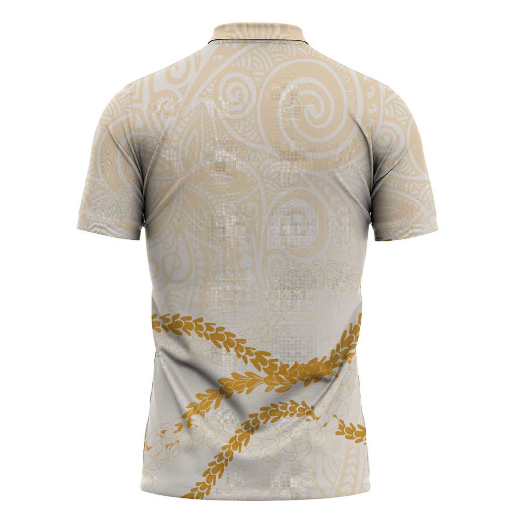 Aloha Lei Mikioi Zipper Polo Shirt Gold Polynesian Tribal Tatau Pattern - Polynesian Pride