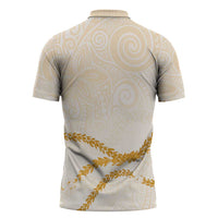 Aloha Lei Mikioi Zipper Polo Shirt Gold Polynesian Tribal Tatau Pattern - Polynesian Pride
