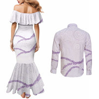 Aloha Lei Mikioi Couples Matching Mermaid Dress and Long Sleeve Button Shirt Purple Polynesian Tribal Tatau Pattern LT9 - Polynesian Pride