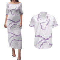 Aloha Lei Mikioi Couples Matching Puletasi and Hawaiian Shirt Purple Polynesian Tribal Tatau Pattern