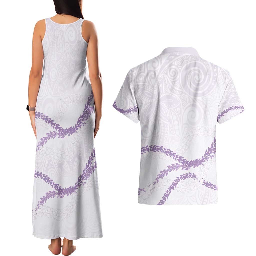 Aloha Lei Mikioi Couples Matching Tank Maxi Dress and Hawaiian Shirt Purple Polynesian Tribal Tatau Pattern