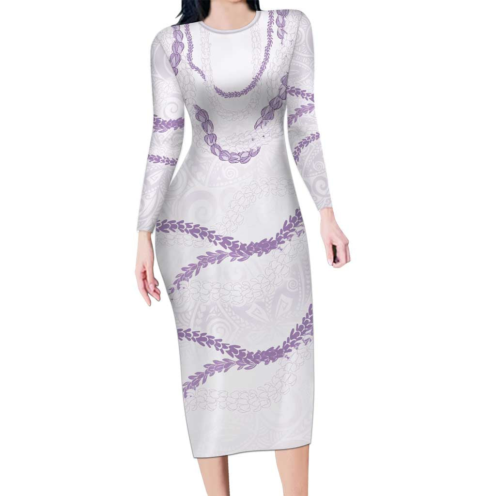 Aloha Lei Mikioi Family Matching Long Sleeve Bodycon Dress and Hawaiian Shirt Purple Polynesian Tribal Tatau Pattern