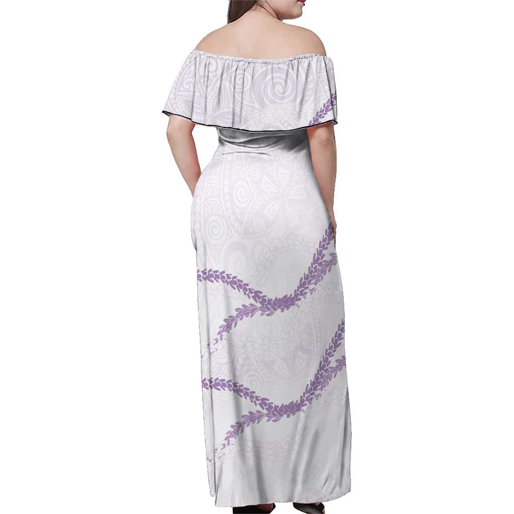 Aloha Lei Mikioi Family Matching Off Shoulder Maxi Dress and Hawaiian Shirt Purple Polynesian Tribal Tatau Pattern