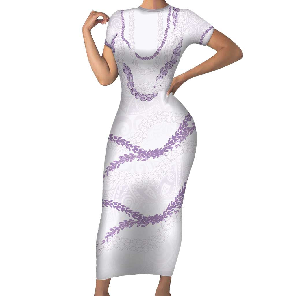 Aloha Lei Mikioi Family Matching Short Sleeve Bodycon Dress and Hawaiian Shirt Purple Polynesian Tribal Tatau Pattern