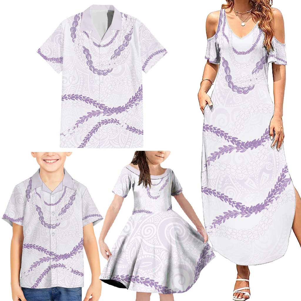 Aloha Lei Mikioi Family Matching Summer Maxi Dress and Hawaiian Shirt Purple Polynesian Tribal Tatau Pattern