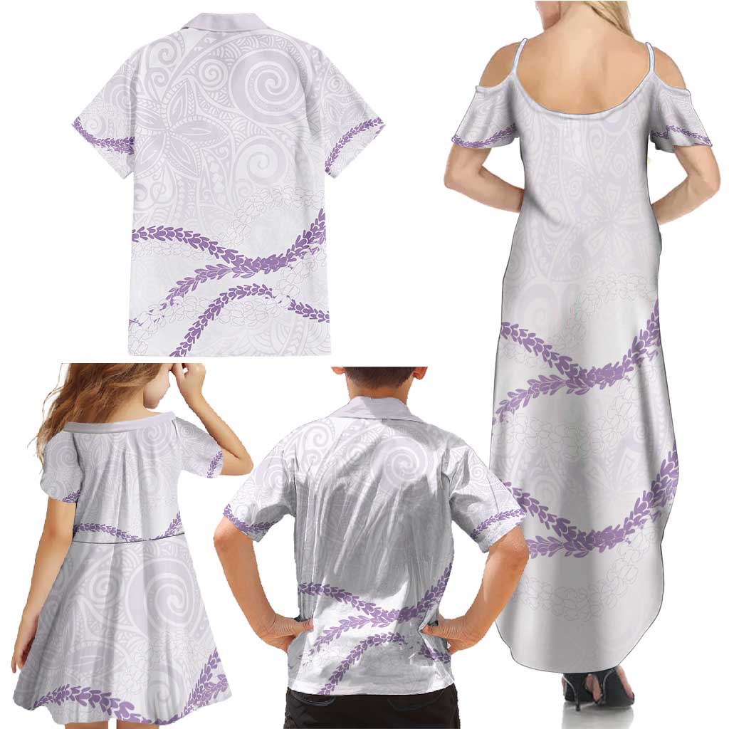 Aloha Lei Mikioi Family Matching Summer Maxi Dress and Hawaiian Shirt Purple Polynesian Tribal Tatau Pattern