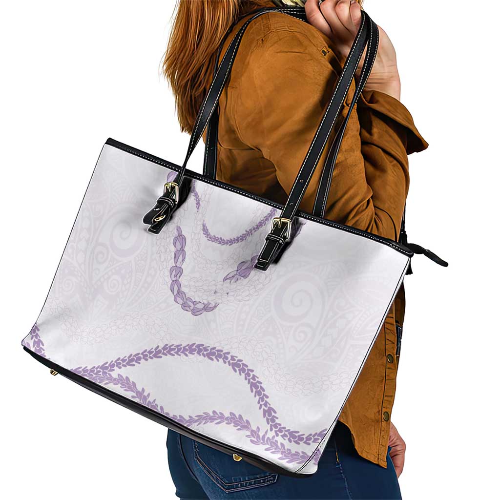 Aloha Lei Mikioi Leather Tote Bag Purple Polynesian Tribal Tatau Pattern