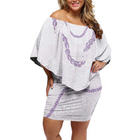 Aloha Lei Mikioi Off Shoulder Short Dress Purple Polynesian Tribal Tatau Pattern