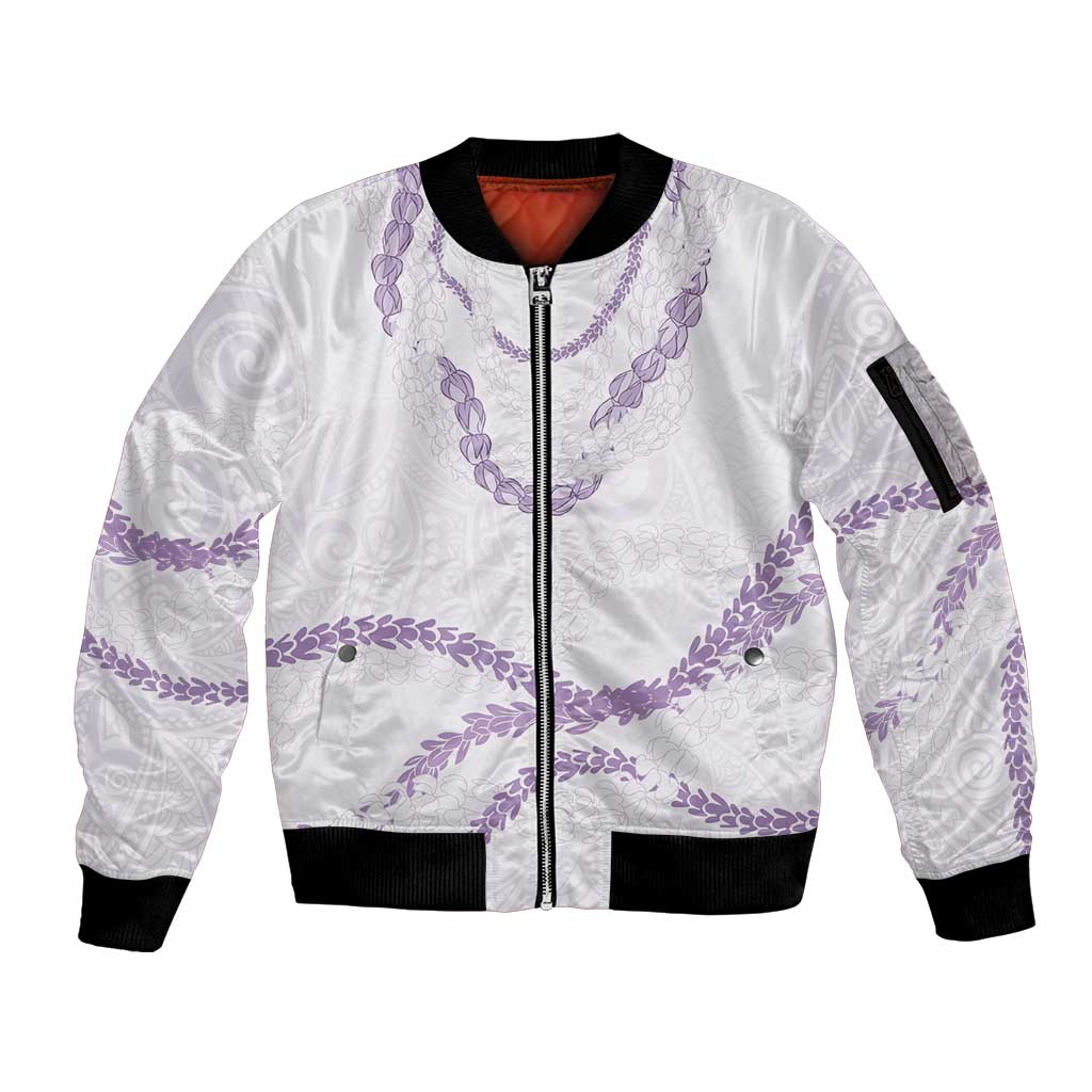 Aloha Lei Mikioi Sleeve Zip Bomber Jacket Purple Polynesian Tribal Tatau Pattern
