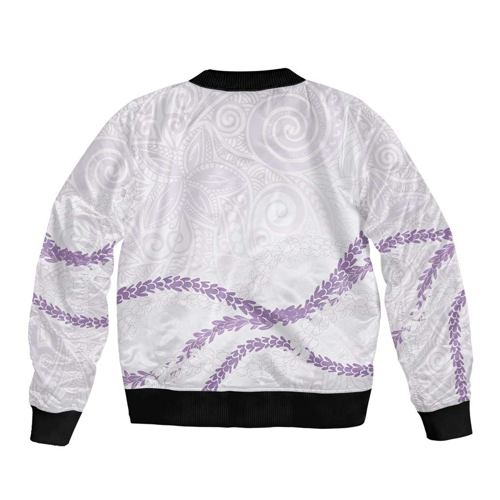 Aloha Lei Mikioi Sleeve Zip Bomber Jacket Purple Polynesian Tribal Tatau Pattern