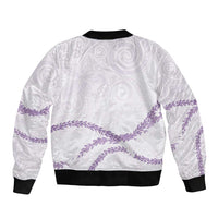 Aloha Lei Mikioi Sleeve Zip Bomber Jacket Purple Polynesian Tribal Tatau Pattern
