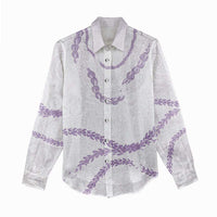 Aloha Lei Mikioi Women Casual Shirt Purple Polynesian Tribal Tatau Pattern