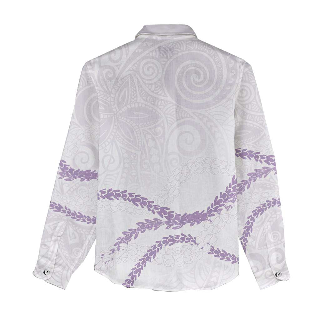 Aloha Lei Mikioi Women Casual Shirt Purple Polynesian Tribal Tatau Pattern